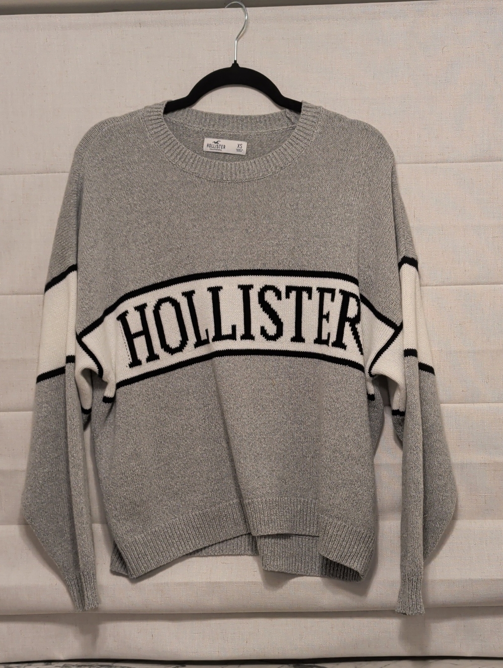 Hollister Gray and White Logo Crewneck Sweater